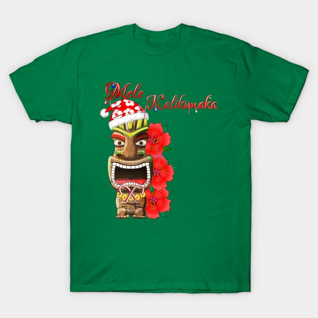 Mele Kalikimaka Hawaiian Tiki T-Shirt by macdonaldcreativestudios